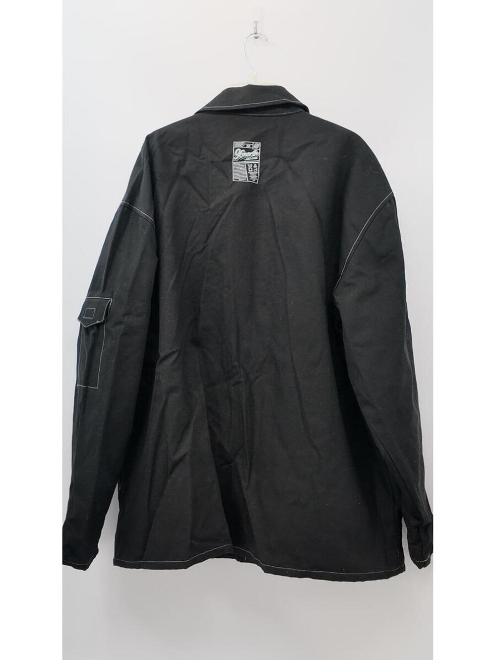 90s Men's Black Jean Jacket with white contrast stitching